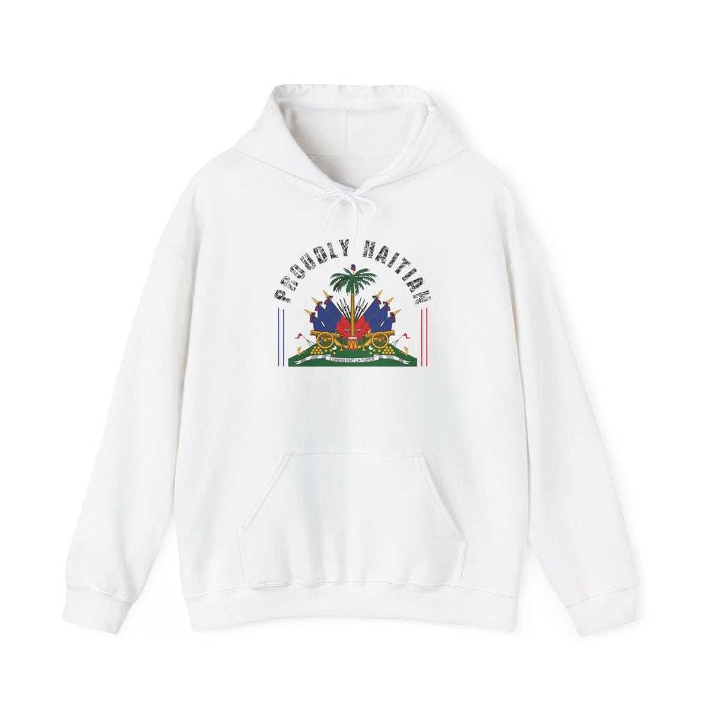 Proudly Haitian Haiti Coat of Arms Patriotic Unisex Heavy Blend™ Hooded Sweatshirt