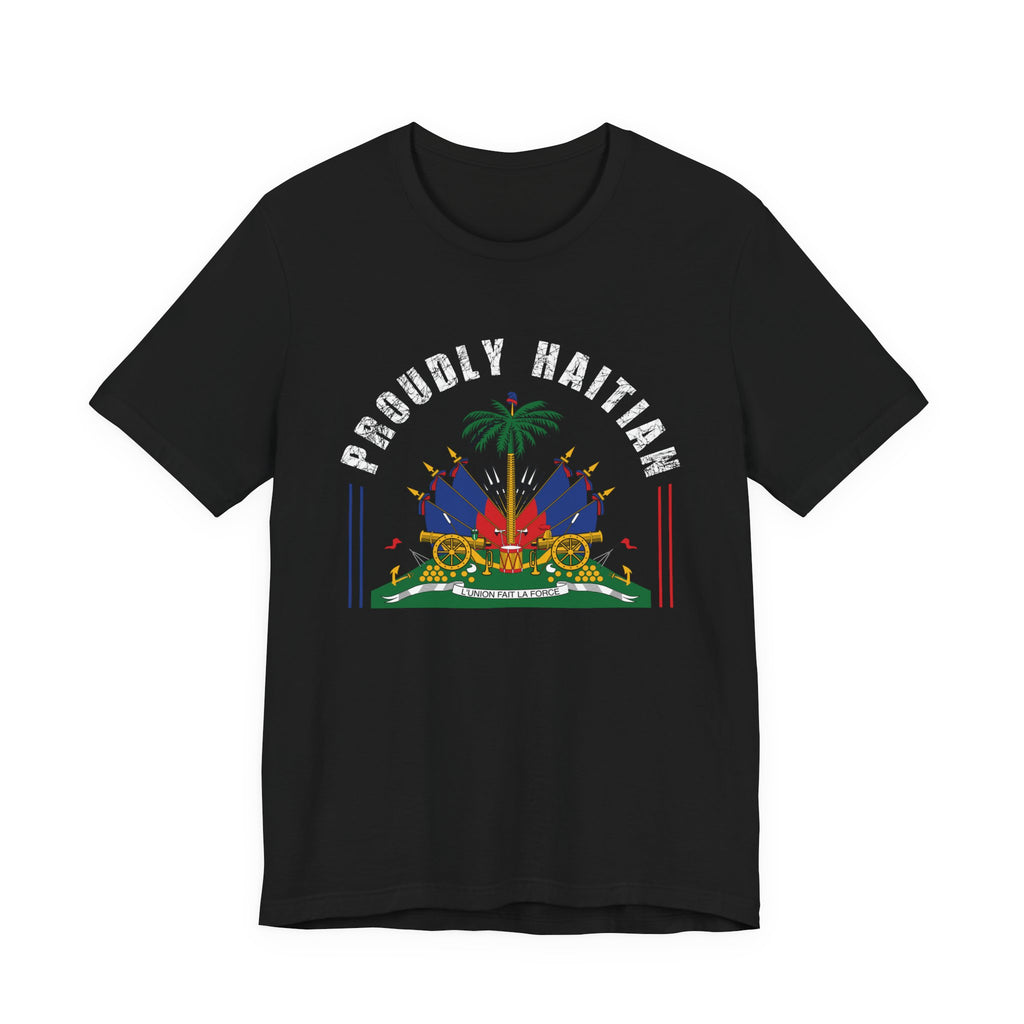 Proudly Haitian Haiti Coat of Arms Patriotic Unisex Jersey Short Sleeve Tee