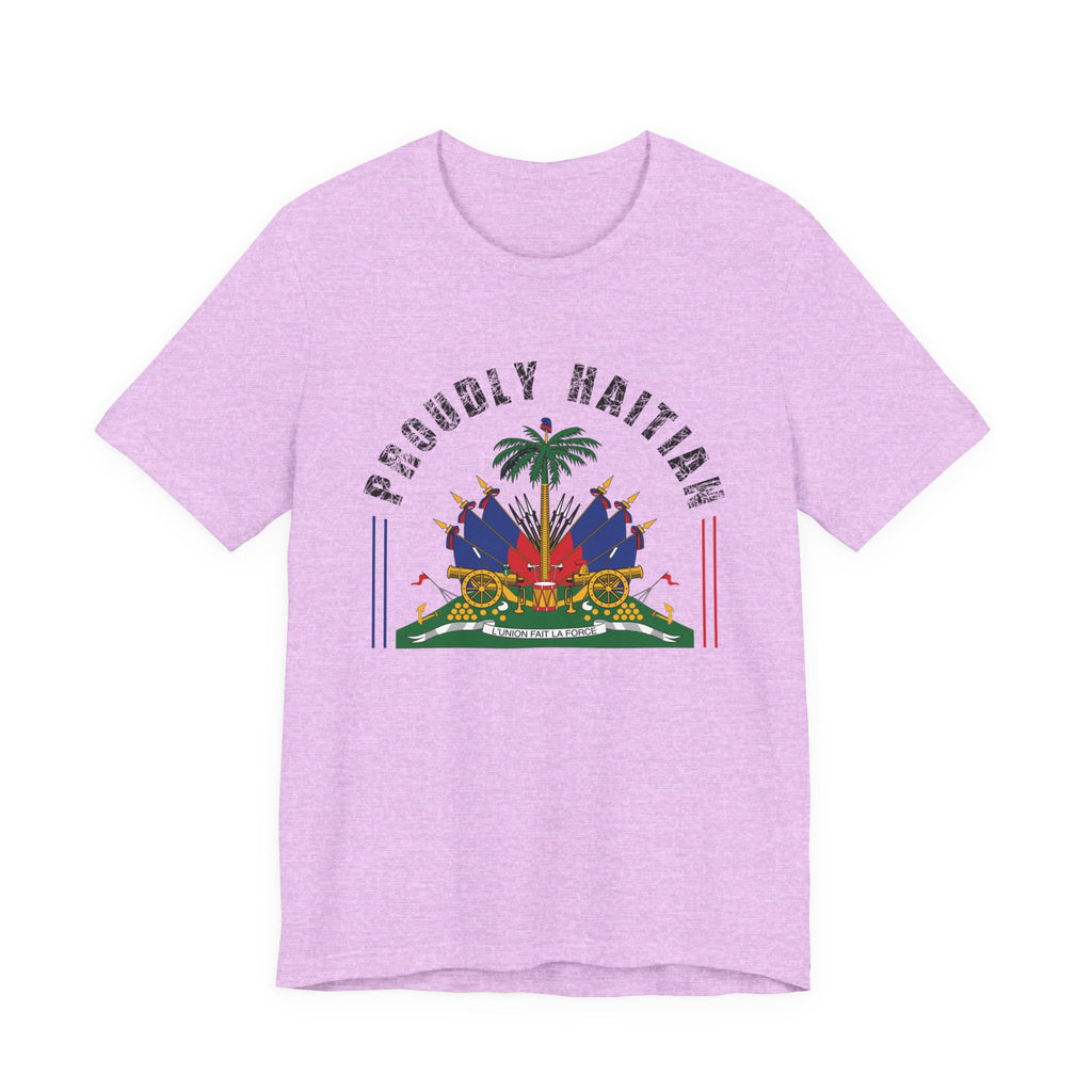 Proudly Haitian Haiti Coat of Arms Patriotic Unisex Jersey Short Sleeve Tee