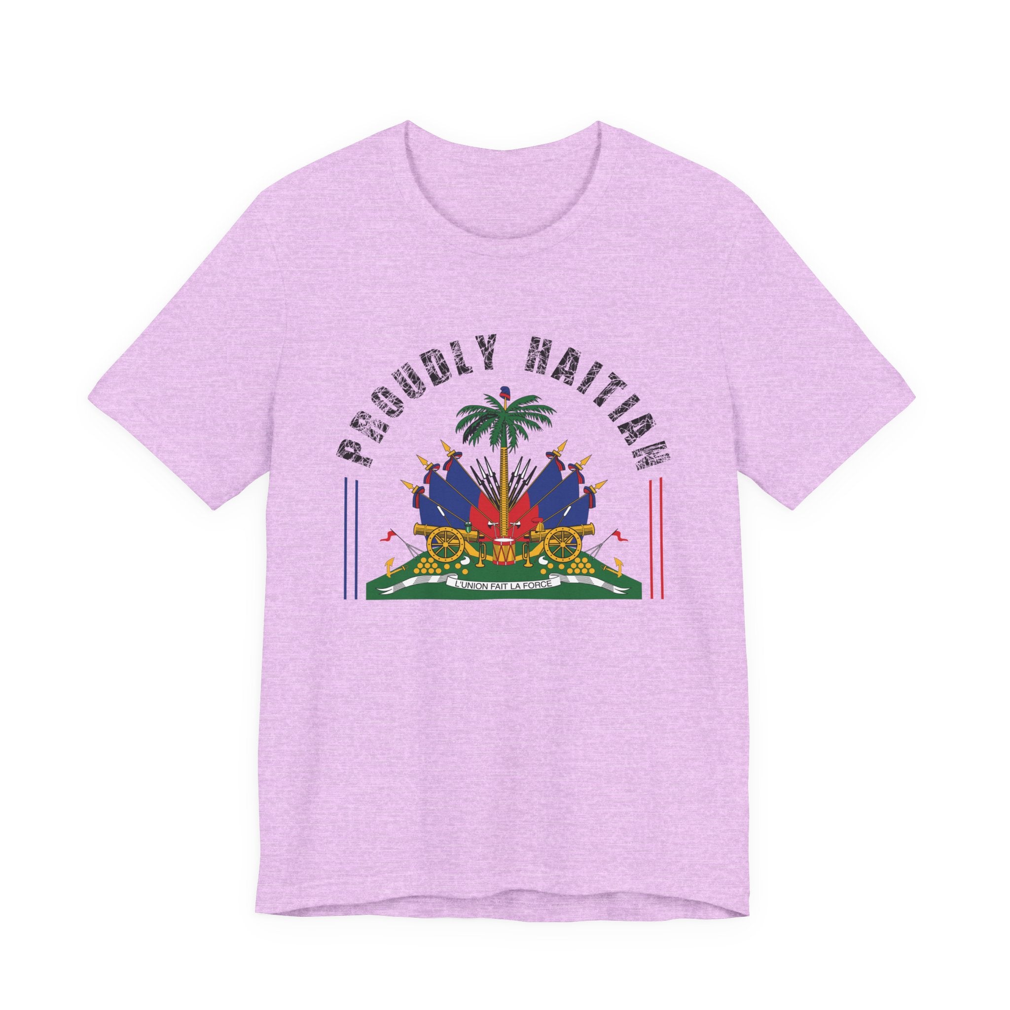 Proudly Haitian Haiti Coat of Arms Patriotic Unisex Jersey Short Sleeve Tee