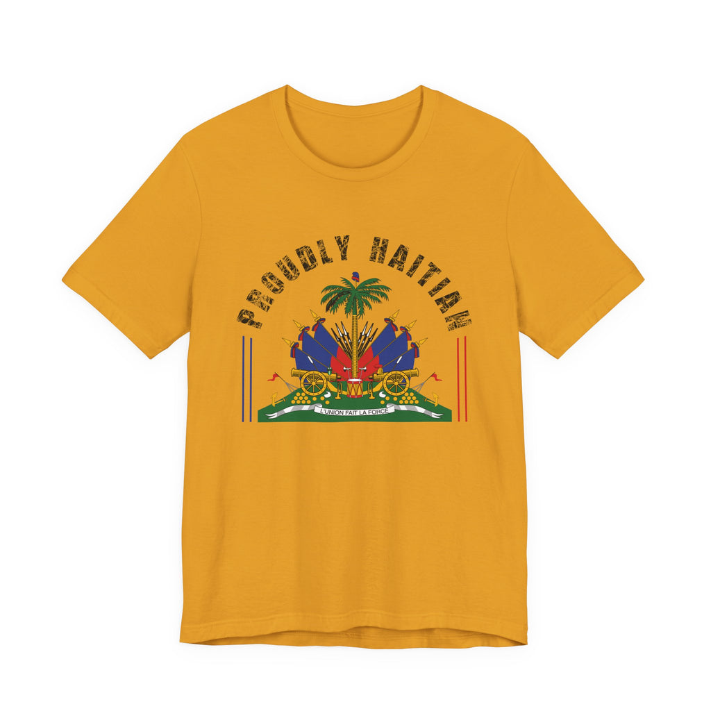 Proudly Haitian Haiti Coat of Arms Patriotic Unisex Jersey Short Sleeve Tee
