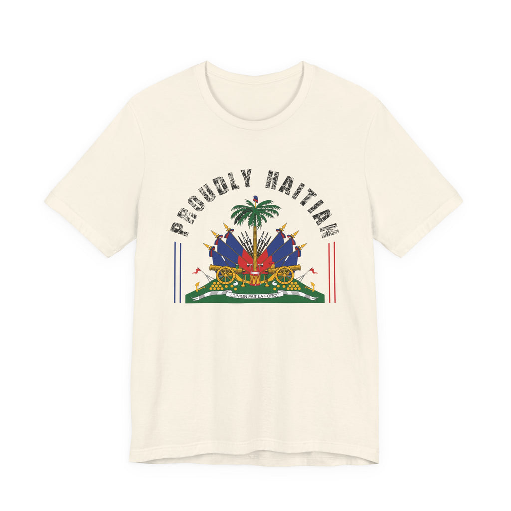 Proudly Haitian Haiti Coat of Arms Patriotic Unisex Jersey Short Sleeve Tee