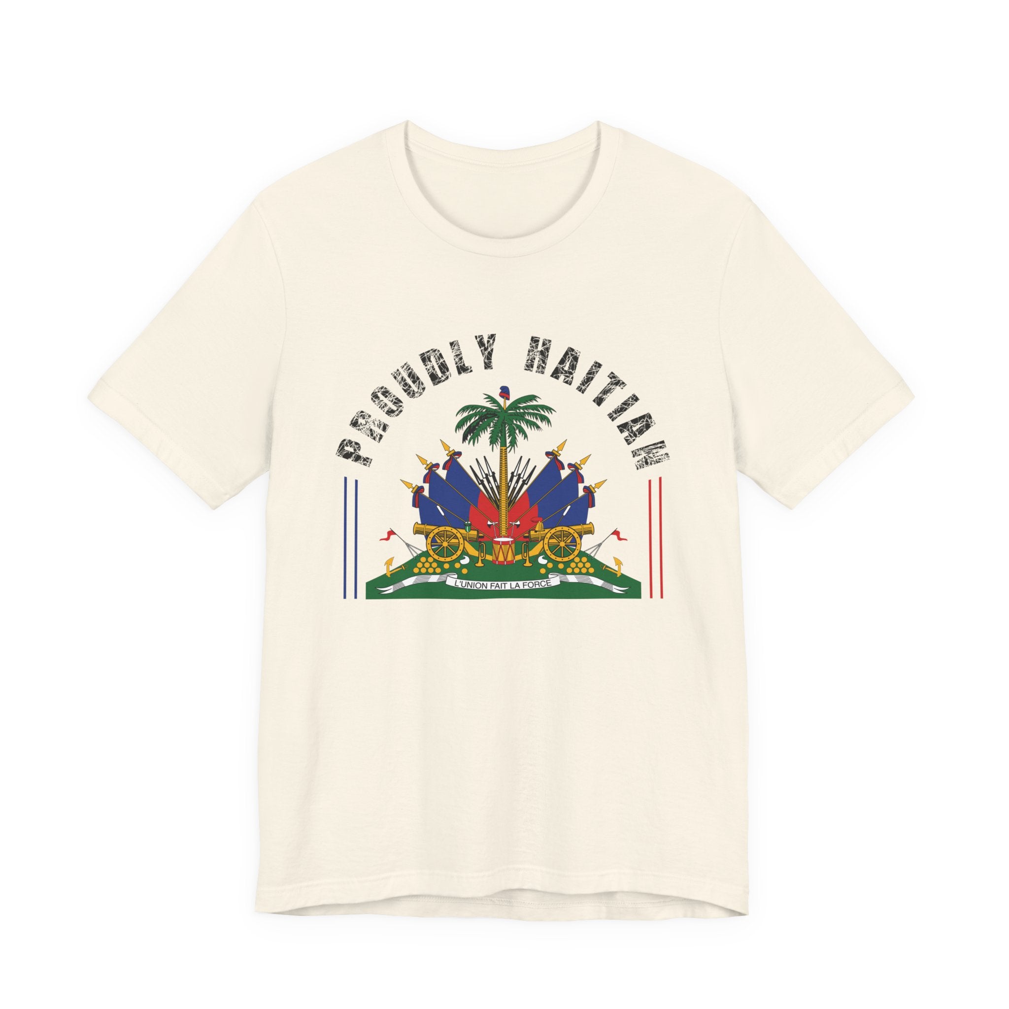 Proudly Haitian Haiti Coat of Arms Patriotic Unisex Jersey Short Sleeve Tee