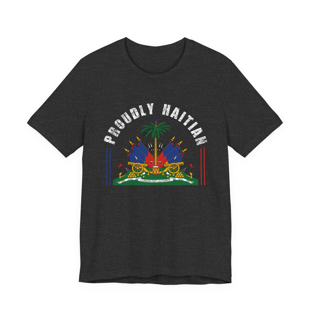 Proudly Haitian Haiti Coat of Arms Patriotic Unisex Jersey Short Sleeve Tee