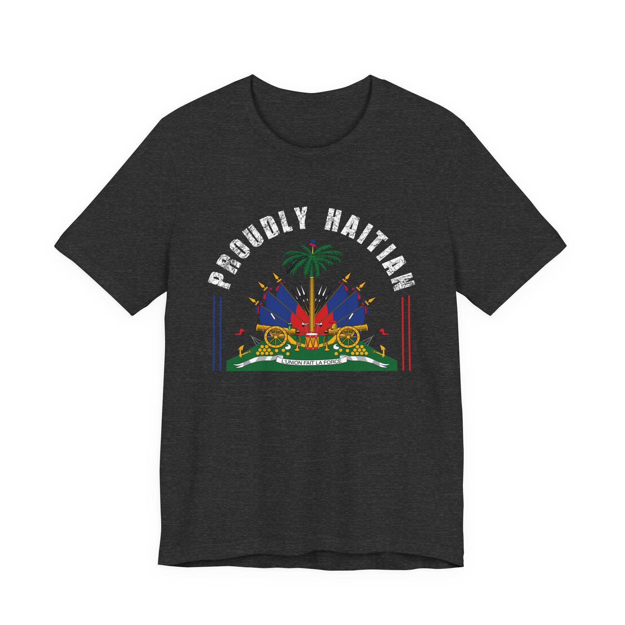 Proudly Haitian Haiti Coat of Arms Patriotic Unisex Jersey Short Sleeve Tee
