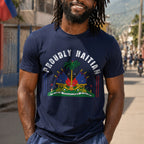 Proudly Haitian Haiti Coat of Arms Patriotic Unisex Jersey Short Sleeve Tee