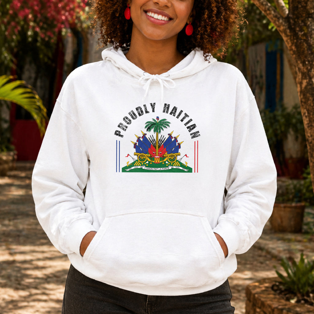 Proudly Haitian Haiti Coat of Arms Patriotic Unisex Heavy Blend™ Hooded Sweatshirt