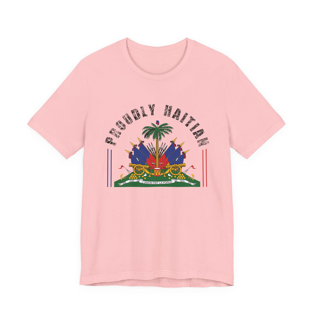 Proudly Haitian Haiti Coat of Arms Patriotic Unisex Jersey Short Sleeve Tee