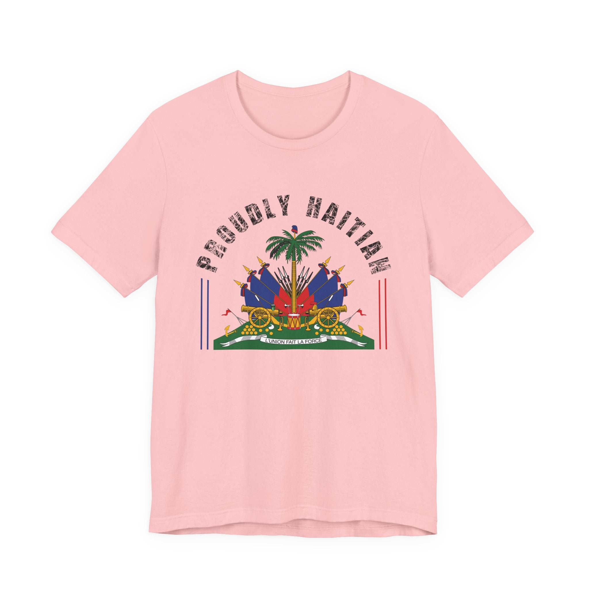 Proudly Haitian Haiti Coat of Arms Patriotic Unisex Jersey Short Sleeve Tee