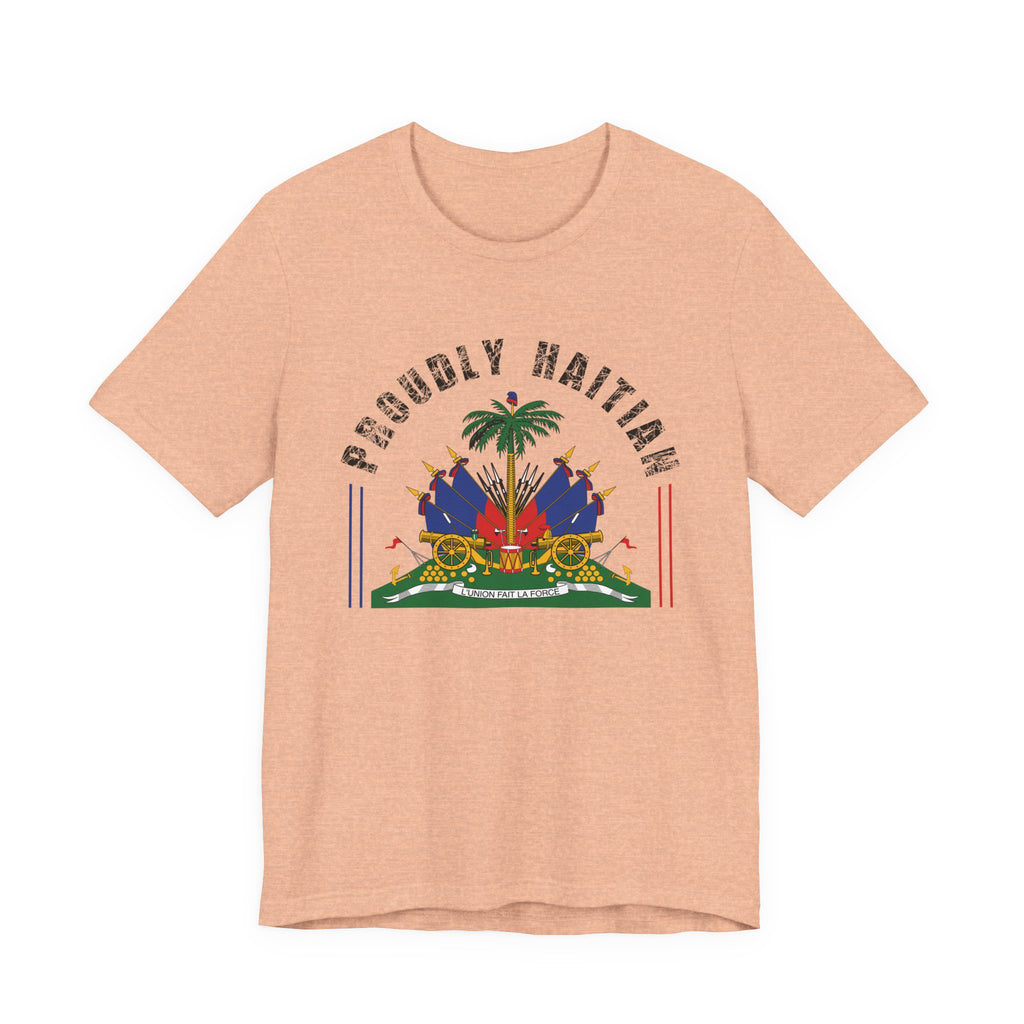Proudly Haitian Haiti Coat of Arms Patriotic Unisex Jersey Short Sleeve Tee