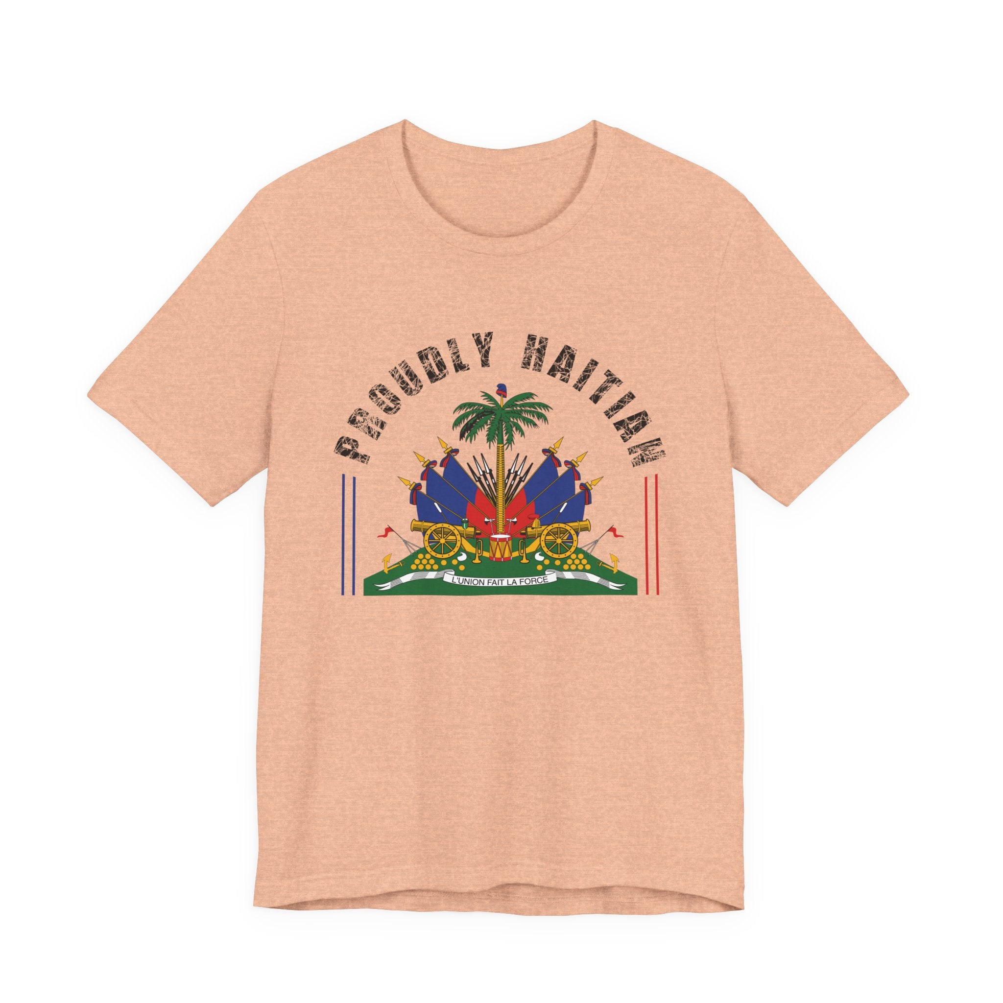 Proudly Haitian Haiti Coat of Arms Patriotic Unisex Jersey Short Sleeve Tee