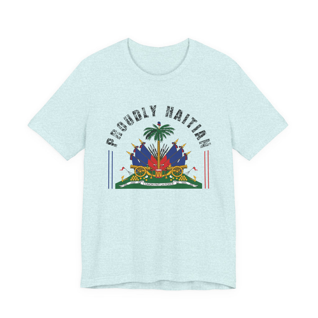 Proudly Haitian Haiti Coat of Arms Patriotic Unisex Jersey Short Sleeve Tee