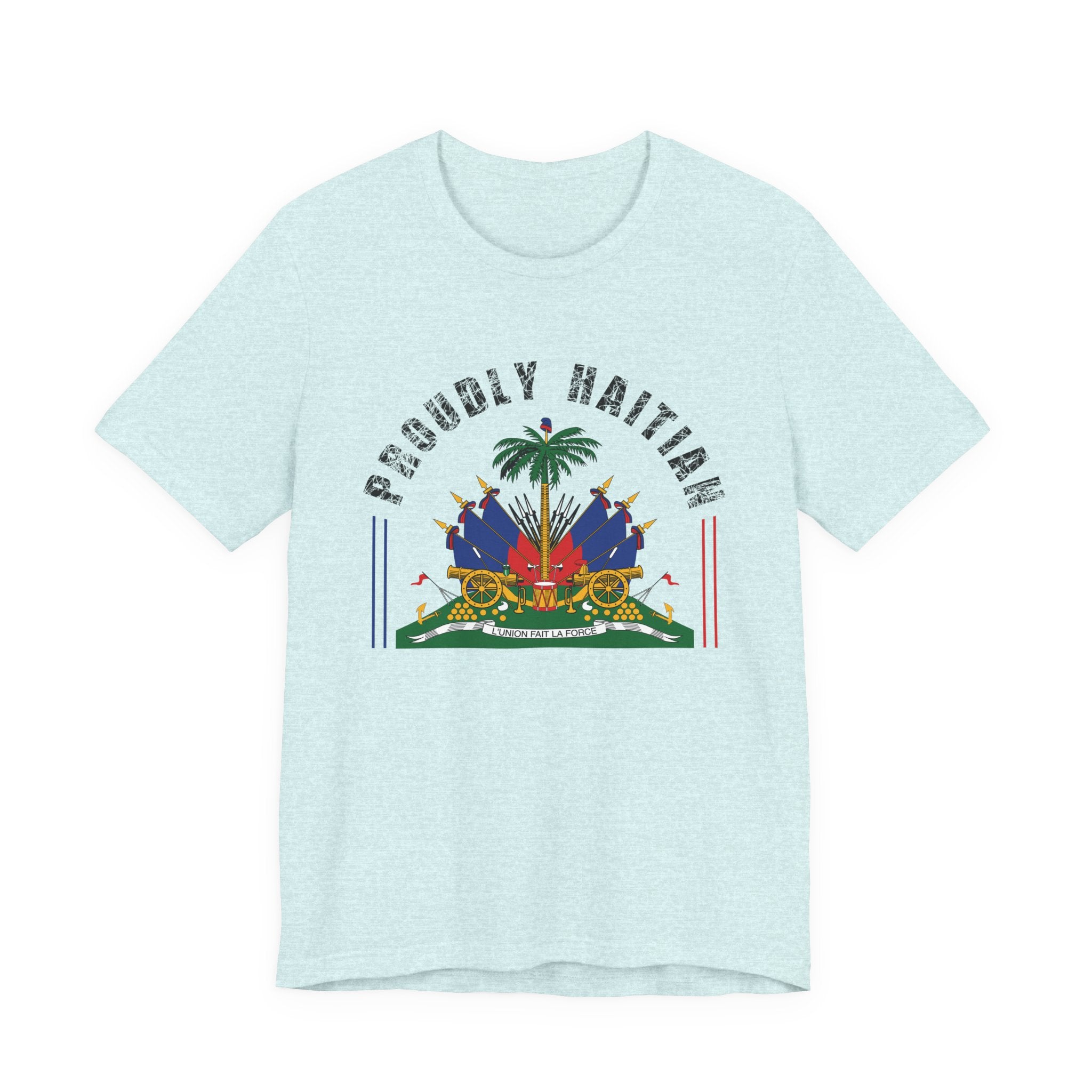 Proudly Haitian Haiti Coat of Arms Patriotic Unisex Jersey Short Sleeve Tee